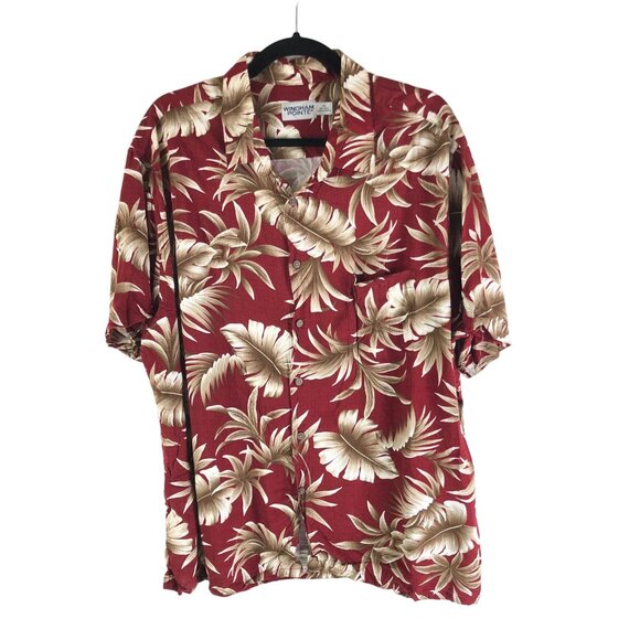 Windham Pointe Mens Hawaiian Shirt Red & Beige Tropical Print Button-Up XXL - Picture 1 of 3
